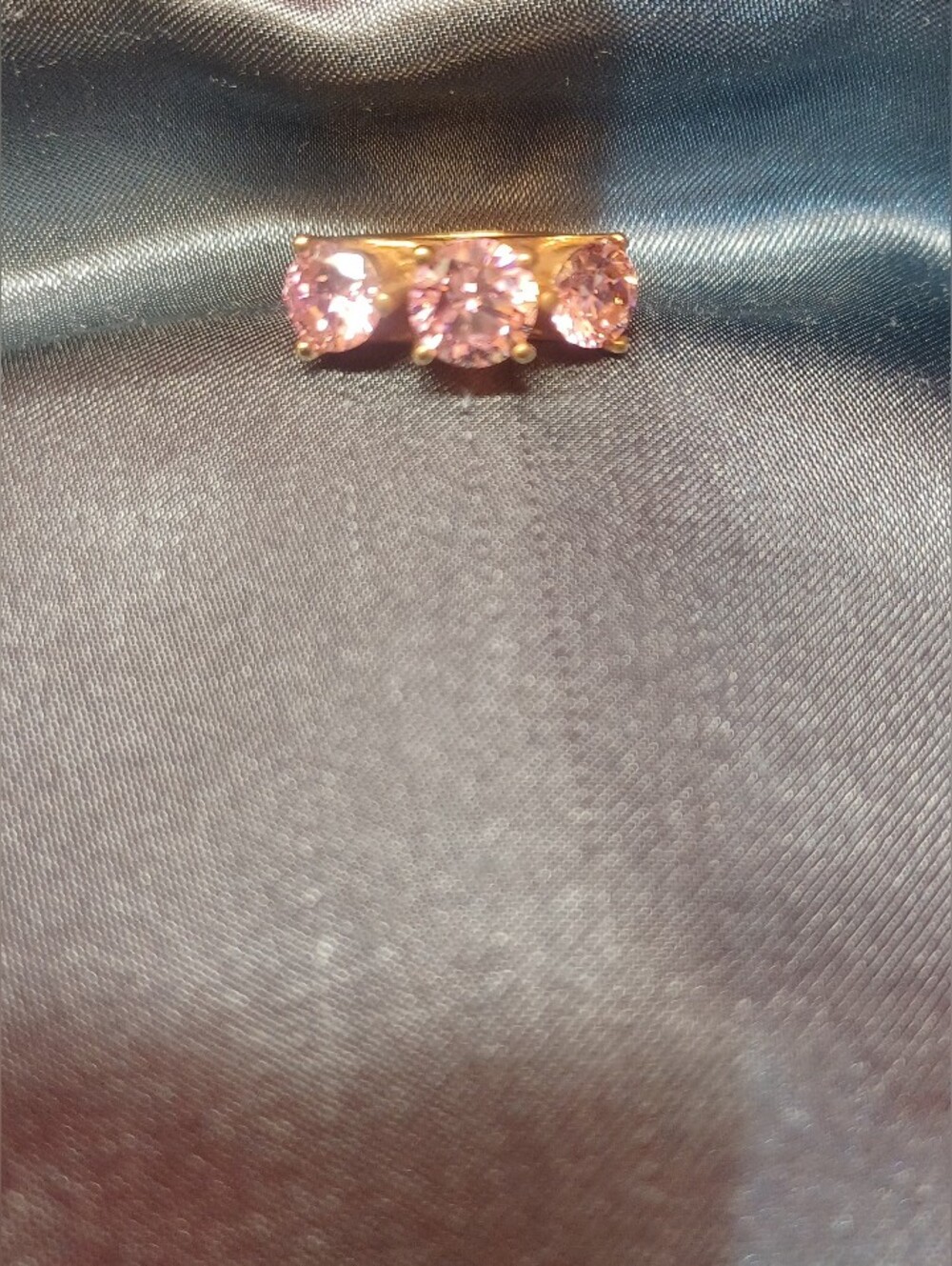 Pink Triple-Crystal Gold Bar Ring - Women Jewelry